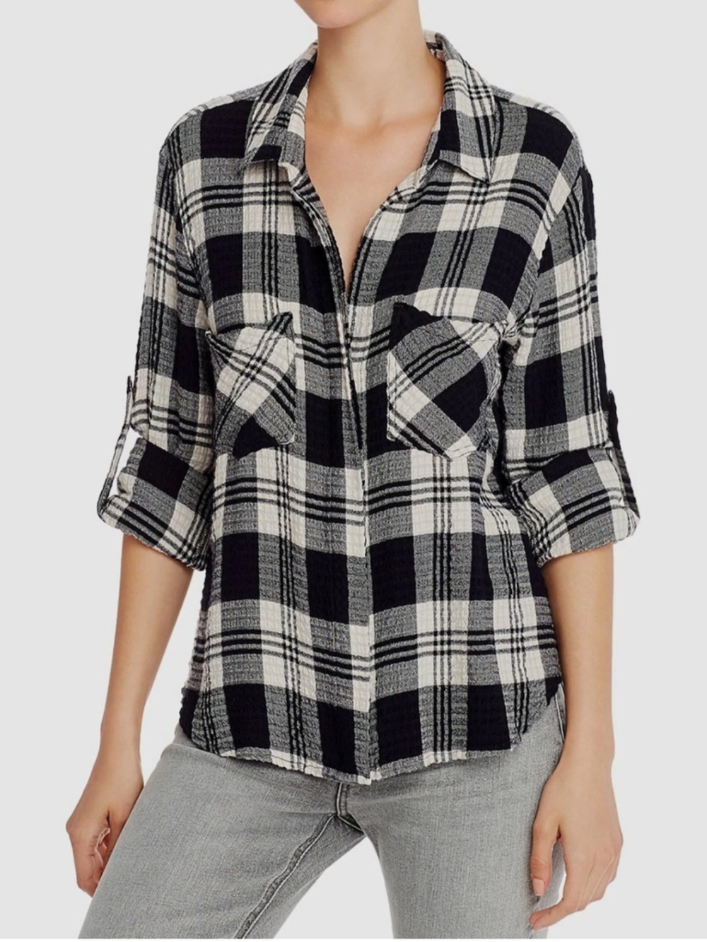 Anthropologie Bella Dahl Highland‎ Peak Split Back Plaid Gauze Style Shirt Small